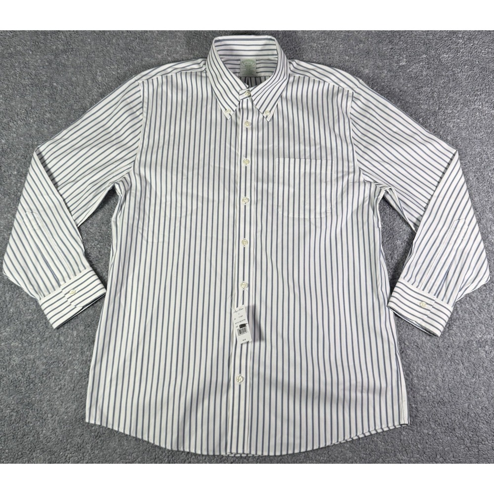 NWT Brooks Brothers Dress Shirt Men 16 32 White Striped Slim Stretch Button Down